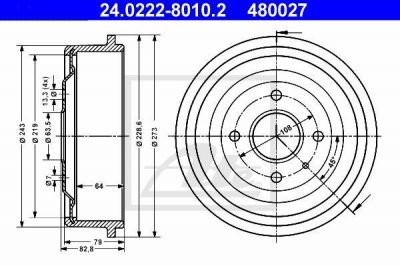 ATE 24.0222-8010.2 тормозной барабан на FORD SIERRA (GBG, GB4)