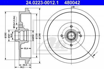 ATE 24.0223-0012.1 Барабаны торм.VW PASSAT 230x39мм 88-97