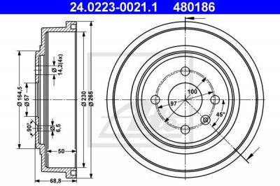 ATE 24.0223-0021.1 тормозной барабан на OPEL ASTRA H (L48)