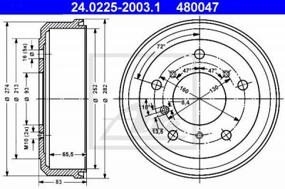ATE 24.0225-2003.1 тормозной барабан на VW LT 28-35 I автобус (281-363)