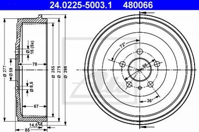 ATE 24.0225-5003.1 тормозной барабан на PEUGEOT 806 (221)