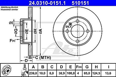 ATE 24.0310-0151.1 тормозной диск на VW POLO купе (86C, 80)