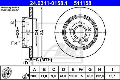 ATE 24.0311-0158.1 тормозной диск на FORD C-MAX (DM2)