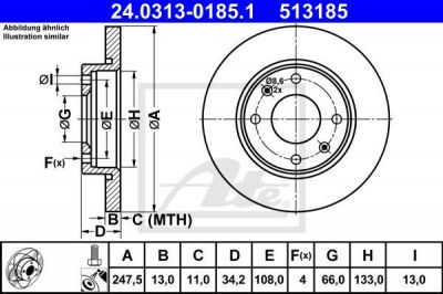 ATE 24.0313-0185.1 тормозной диск на PEUGEOT 306 (7B, N3, N5)