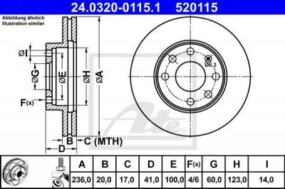 ATE 24.0320-0115.1 тормозной диск на OPEL KADETT E фургон (37_, 47_)