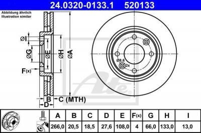 ATE 24.0320-0133.1 тормозной диск на PEUGEOT 306 (7B, N3, N5)
