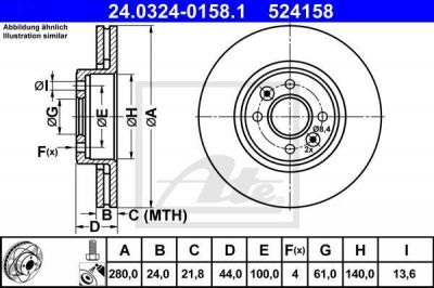 ATE 24.0324-0158.1 тормозной диск на RENAULT MEGANE I Cabriolet (EA0/1_)