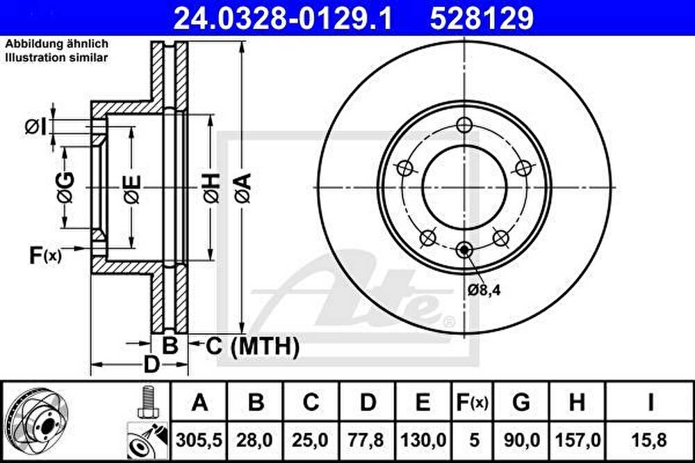 ATE 24.0328-0129.1 тормозной диск на NISSAN INTERSTAR c бортовой платформой/ходовая часть