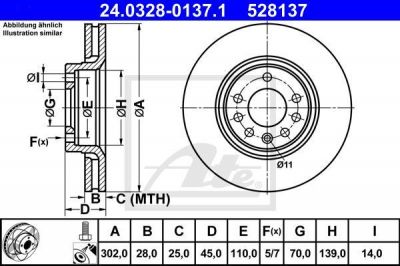 ATE 24.0328-0137.1 Диск торм. пер. Opel Vectra C, Saab 9-3