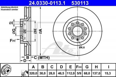 ATE 24.0330-0113.1 тормозной диск на AUDI A6 Avant (4B5, C5)