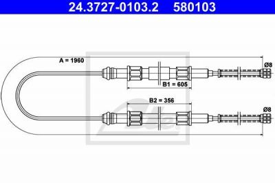 ATE 24.3727-0103.2 трос, стояночная тормозная система на VW POLO купе (86C, 80)