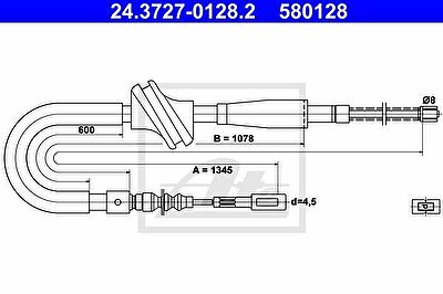 ATE 24.3727-0128.2 Трос стояночного тормоза Audi 80, 90 (86-91)