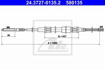 ATE 24.3727-0135.2 Трос ручного тормоза L=R VW Golf III/Vento 1,4...1,8L,1,9TD all ->99/DRUMS (1H0609721)