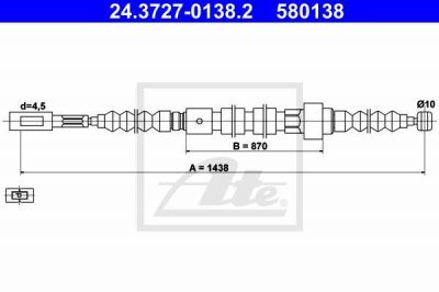 ATE 24.3727-0138.2 Трос стояночного тормоза Audi 100, 200 (82-91)