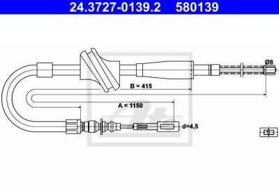 ATE 24.3727-0139.2 трос, стояночная тормозная система на AUDI 80 (81, 85, B2)