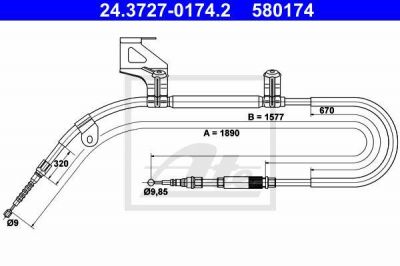 ATE 24.3727-0174.2 Трос руч.тормоза лев. VW PASSAT 1.6-2.8L 96=>