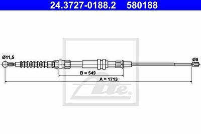 ATE 24.3727-0188.2 трос, стояночная тормозная система на VW CADDY III фургон (2KA, 2KH, 2CA, 2CH)