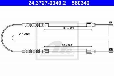 ATE 24.3727-0340.2 трос, стояночная тормозная система на PEUGEOT BOXER фургон (230L)