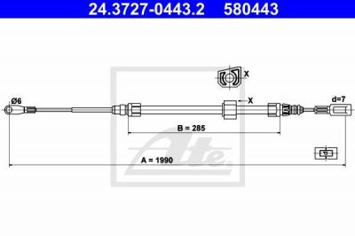 ATE 24.3727-0443.2 Трос стояночного тормоза MB Sprinter, VW LT