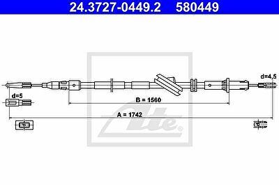 ATE 24.3727-0449.2 трос, стояночная тормозная система на MERCEDES-BENZ CLS (C219)