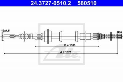 ATE 24.3727-0510.2 трос, стояночная тормозная система на FIAT TEMPRA (159)