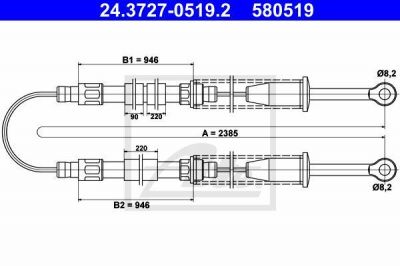 ATE 24.3727-0519.2 трос, стояночная тормозная система на FIAT PANDA Van (141_)