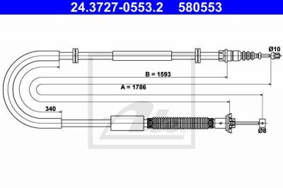 ATE 24.3727-0553.2 трос, стояночная тормозная система на FIAT STILO (192)