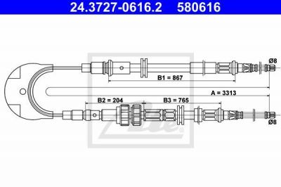 ATE 24.3727-0616.2 трос, стояночная тормозная система на FORD SIERRA (GBG, GB4)