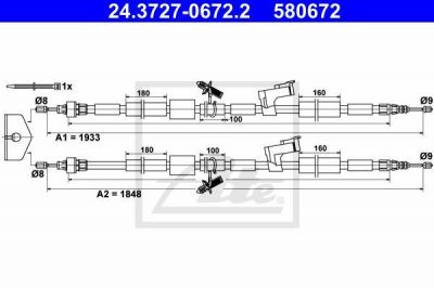 ATE 24.3727-0672.2 трос, стояночная тормозная система на FORD KUGA I