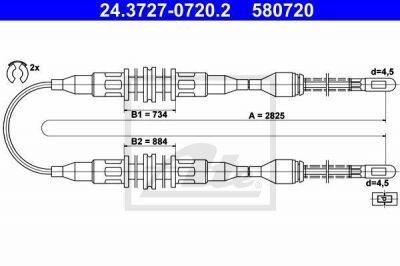 ATE 24.3727-0720.2 трос, стояночная тормозная система на OPEL KADETT E (39_, 49_)