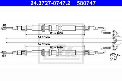 ATE 24.3727-0747.2 трос, стояночная тормозная система на OPEL ASTRA G универсал (F35_)