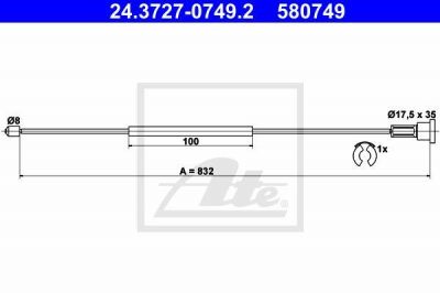 ATE 24.3727-0749.2 трос, стояночная тормозная система на OPEL CORSA C (F08, F68)