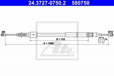 ATE 24.3727-0750.2 трос, стояночная тормозная система на OPEL CORSA C фургон (F08, W5L)