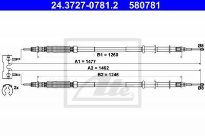 ATE 24.3727-0781.2 трос, стояночная тормозная система на OPEL CORSA D