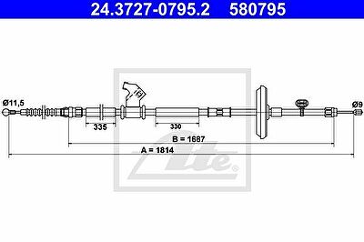 ATE 24.3727-0795.2 трос, стояночная тормозная система на OPEL ASTRA J Sports Tourer