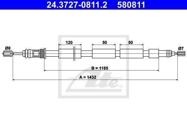 ATE 24.3727-0811.2 трос, стояночная тормозная система на PEUGEOT 205 I (741A/C)