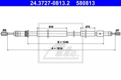 ATE 24.3727-0813.2 трос, стояночная тормозная система на PEUGEOT 306 Наклонная задняя часть (7A, 7C, N3, N5)