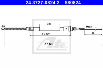 ATE 24.3727-0824.2 трос, стояночная тормозная система на PEUGEOT 406 Break (8E/F)