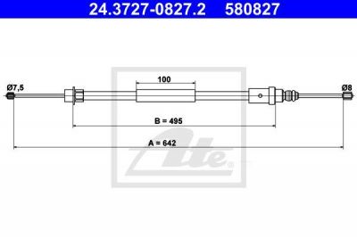 ATE 24.3727-0827.2 трос, стояночная тормозная система на PEUGEOT 406 (8B)