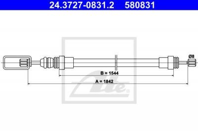 ATE 24.3727-0831.2 трос, стояночная тормозная система на PEUGEOT 405 I (15B)