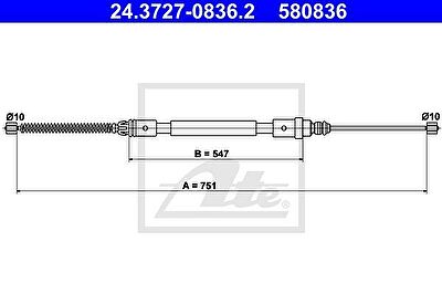 ATE 24.3727-0836.2 трос, стояночная тормозная система на PEUGEOT 406 Break (8E/F)