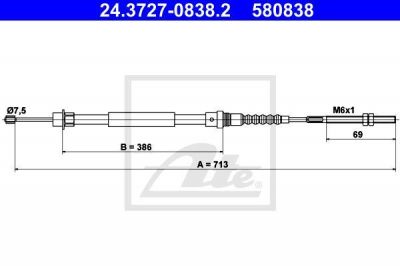 ATE 24.3727-0838.2 трос, стояночная тормозная система на PEUGEOT 607 (9D, 9U)