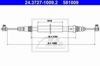 ATE 24.3727-1009.2 трос, стояночная тормозная система на RENAULT CLIO I (B/C57_, 5/357_)