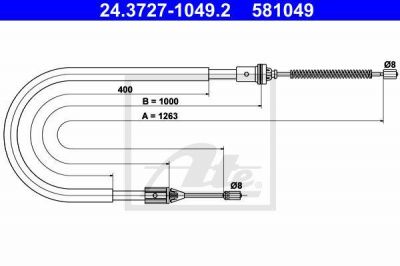 ATE 24.3727-1049.2 трос, стояночная тормозная система на RENAULT CLIO II (BB0/1/2_, CB0/1/2_)