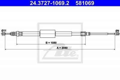 ATE 24.3727-1069.2 трос, стояночная тормозная система на RENAULT MEGANE II седан (LM0/1_)