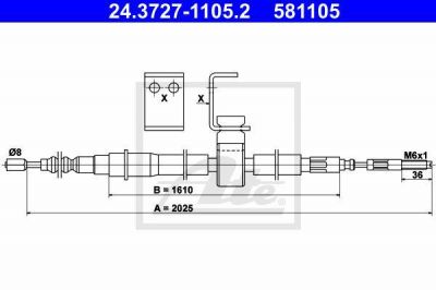 ATE 24.3727-1105.2 трос, стояночная тормозная система на SAAB 9000