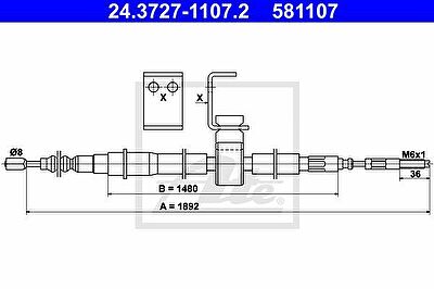 ATE 24.3727-1107.2 трос, стояночная тормозная система на SAAB 9000
