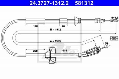 ATE 24.3727-1312.2 трос, стояночная тормозная система на VOLVO S80 I (TS, XY)