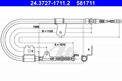 ATE 24.3727-1711.2 трос, стояночная тормозная система на NISSAN 100 NX (B13)