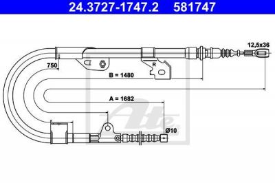ATE 24.3727-1747.2 трос, стояночная тормозная система на NISSAN ALMERA I (N15)